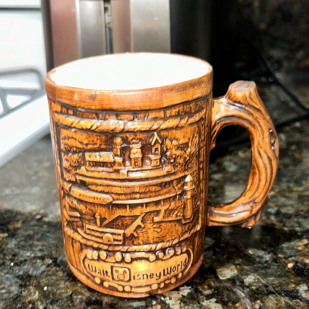 Vintage Walt Disney World Mug Faux Wood Cup 1972